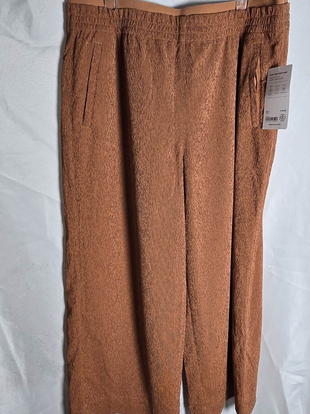 NWT Athleta Echo Wide Crop Pant Rust Casual Textured Rust Orange, Sz 16